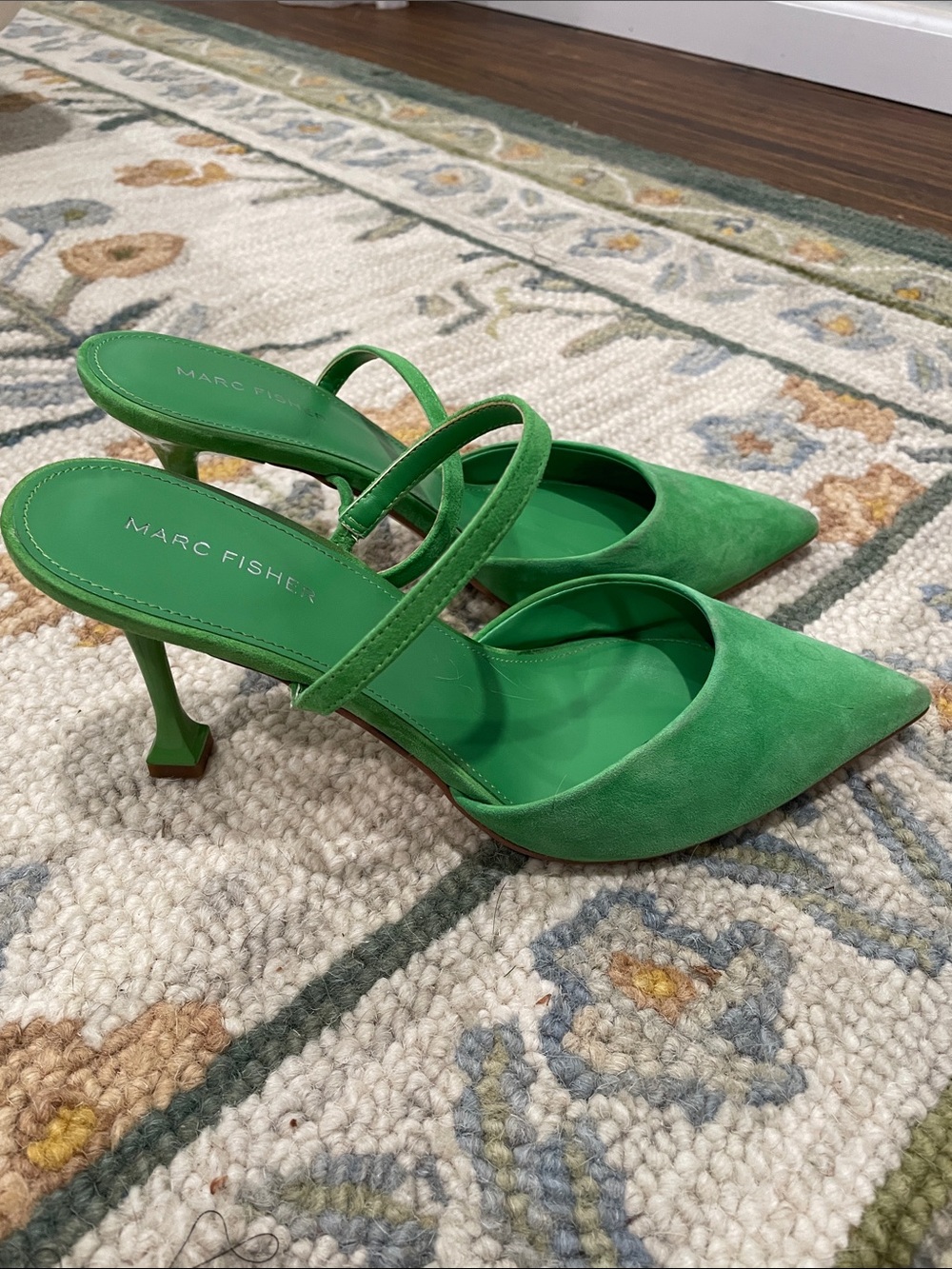 Marc Fisher Emerald Green Suede Pointed-Toe Mule Heels